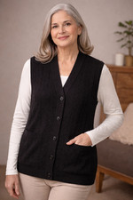Black Heritage Knit Vest  Small- Classic Button Front Sweater Vest with Pockets