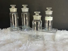 4 Vintage Glass Apothecary Jar Bottles with Glass Stopper  5 1/2" T.C.W. Co. EC