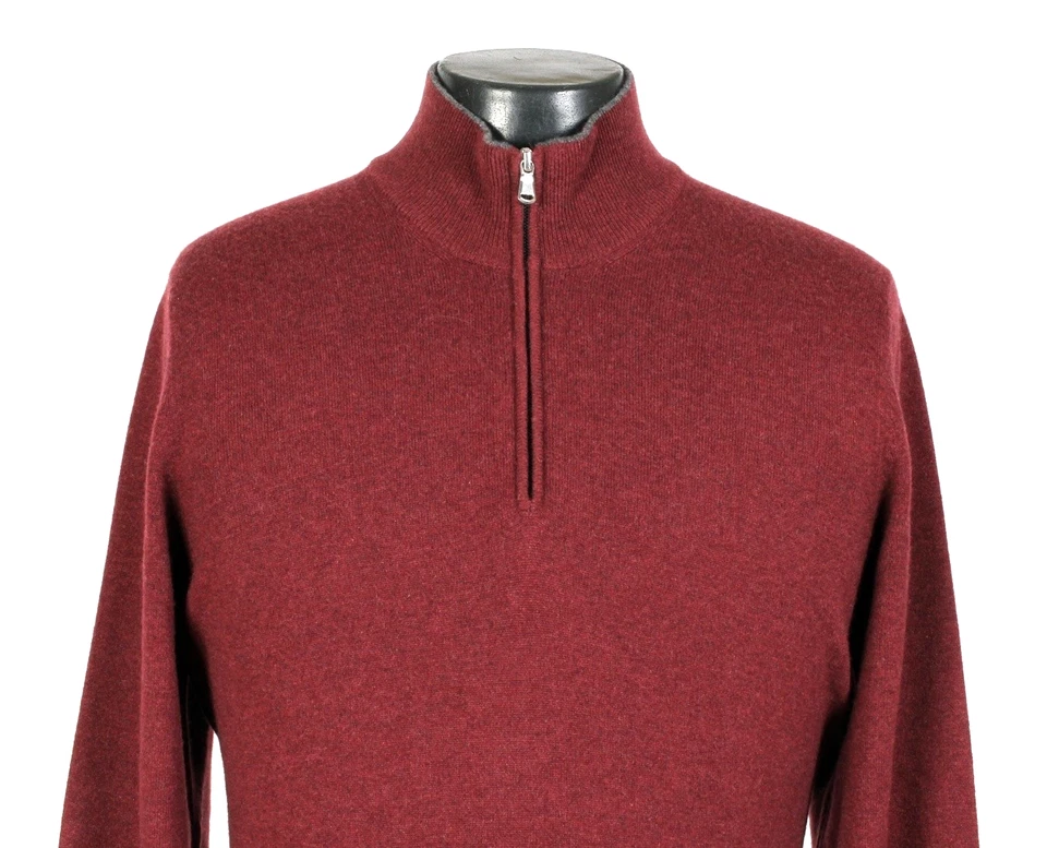 Brunello Cucinelli 100% Cashmere ½ Zip Sweater - Burgundy - M - $1350 Retail - Image 4 of 4
