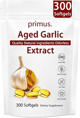 Primus Aged Garlic Extract - Odorless, Elare Garlic Extract Capsules,300 Softgel