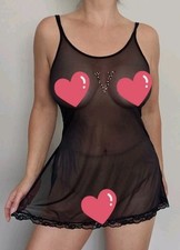 Vtg Victoria's Secret Sheer Nylon Embellished V Logo Night Dress Babydoll M USA