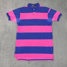 Vintage Polo Ralph Lauren Striped Polo Shirt Mens Medium Pink Blue Made in USA
