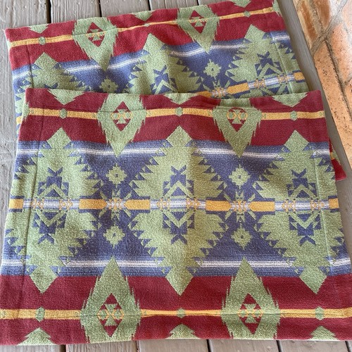 Vintage Ralph Lauren Standard Pillow Shams Southwest Aztec Blanket Front Denim