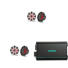 Kicker 2 Pair  45KM84L 8" RGB LED Marine Speakers with 48KMA6004 4 Ch. Mari...