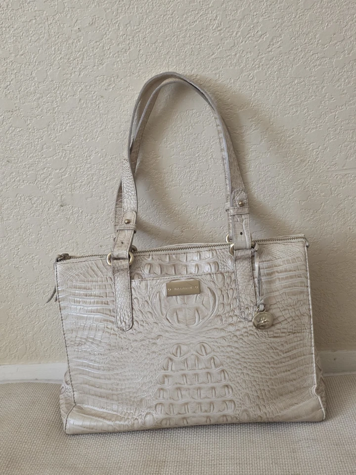 Bolso de hombro grande de cuero de cocodrilo blanco BRAHMIN Foto 2 de 4