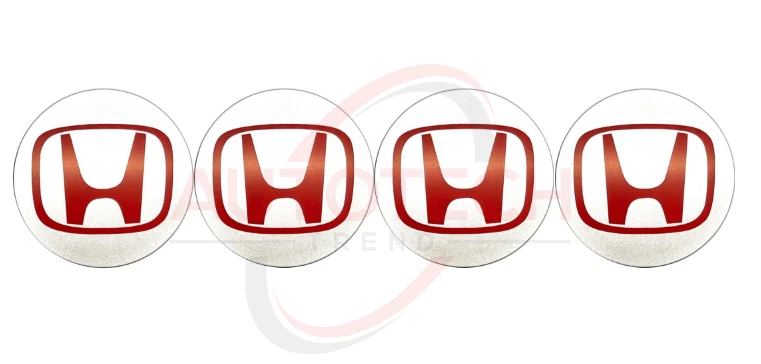 Silver/Red HONDA Set Of 4 Wheel Center Caps 69MM - Image 2 of 4