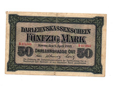 50 MARK FINE-VG   BANKNOTE  FROM GERMAN OCCUPIED BALTICS/KOWNO 1918 PICK-R132
