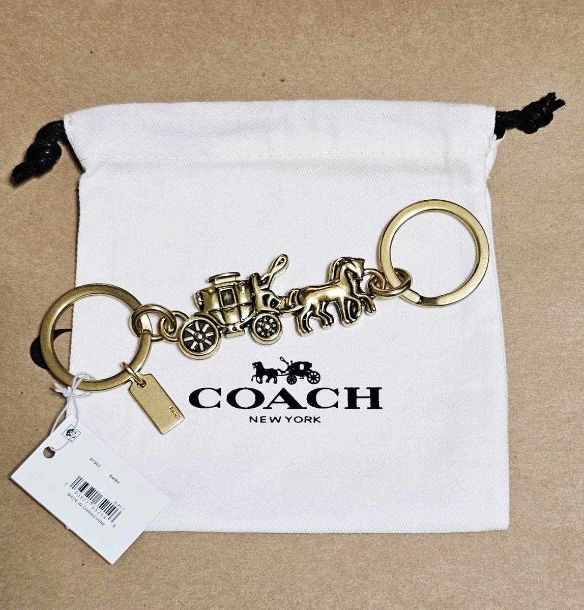 小物 COACH Horse&Carriage Hangtag Key Holder NEW Coach Brass Horse & Carriage Valet Bag Purse Charm Keychain