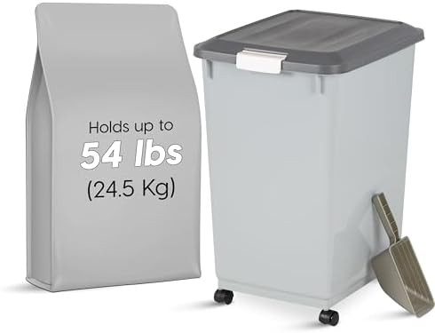 Dog Food Storage Container with Wheels Airtight Lid Scoop