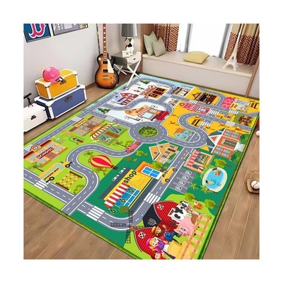 Car Rugs for Kids Toy Car, City Road Traffic Map with Non-Silp Backing, Track...