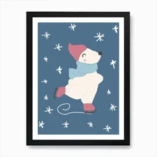 Polar Bear Ice Skating Art Print Framed Wall Art Poster Canvas Print Picture
