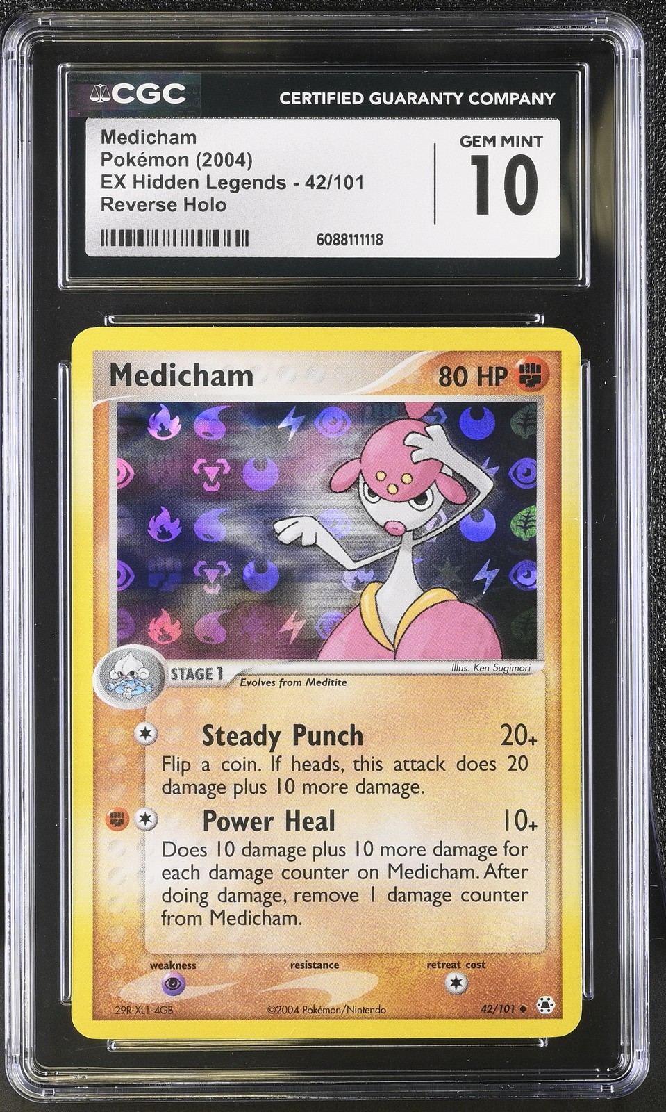 CGC 10 GEM MINT Medicham 2004 EX Hidden Legends 42/101 Reverse Holo Pokemon Card