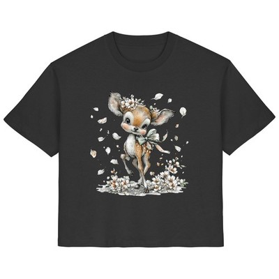 Damen Bio T-Shirt Reh Tiermotiv Whimsical Design florales Frühling Motiv