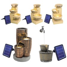 Solar Powered Water Fountain Feature Wood/Rock Pool Waterfall For Outdoor Garden