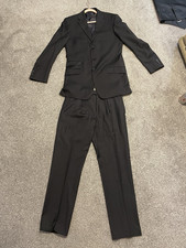 T.M Lewin Men’s Dark Grey Twill Wool 2-Piece Suit Slim Fit 33R 2-Button