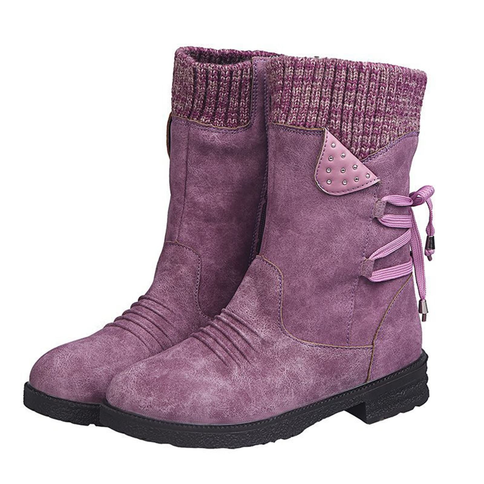 Botines morados para mujer con cordones laterales botines de moda talla 7,5 del Reino Unido