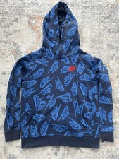 Nike Youth Small Hoodie Blue Logo Print Pullover Sweatshirt Boys Red Swoosh