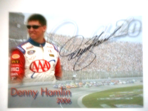 DENNY HAMLIN 2006 #20 AAA JGR Chevrolet ROOKIE Nascar signed 7x10 Hero Card