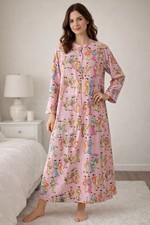 Natori Pink Geisha Print Long Sleeve Nightgown Size M Sleepwear