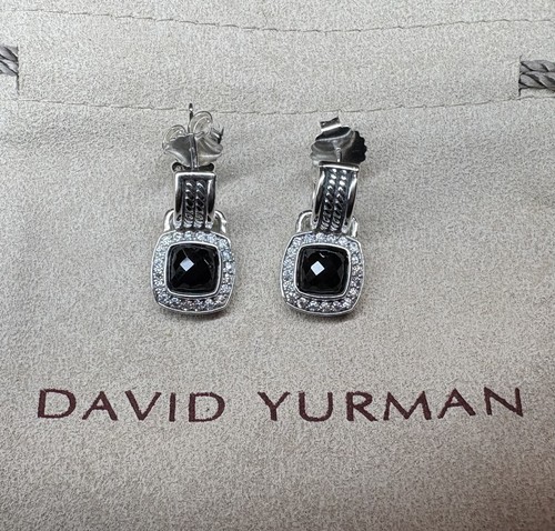 David Yurman Sterling Silver 925 black Onyx Dangle Drop Earrings 7 mm - Picture 9 of 10