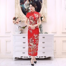 Chinese Traditional Silk Satin Cheongsam Women Summer Qipao Dress Evening Gowns