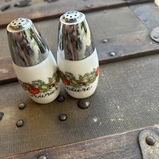 70's Spice Of Life Corning Salt & Pepper Shaker Set ~ La Saliere & Le Poivrier