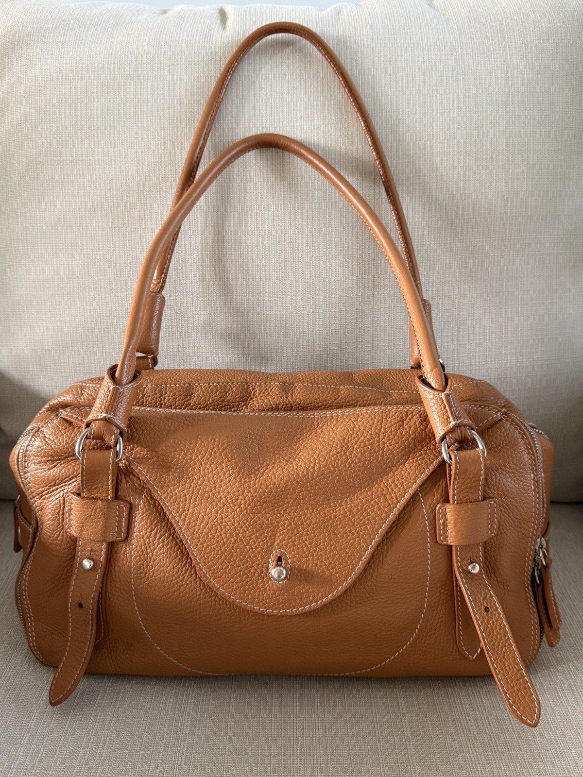 VTG Furla Brown Pebble Leather Satchel Shoulder Bag Purse Made In  Italy