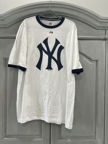 Majestic MLB Herren weiß New York Yankees Kurzarm Baumwolle Hemd Größe 2XL