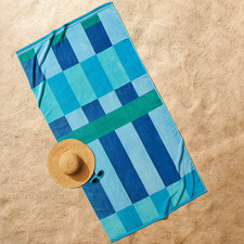 BEACH TOWELS Striped Checkered Cotton-Blend Blue Red