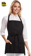 Men'S Chef Apron and Women'S Server Apron with 3 Pockets, Kitchen Cooking Grilli