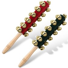 2 Pcs Christmas Hand Sleigh Bells Wooden Handle Jingle Bell Musical Instrumen...