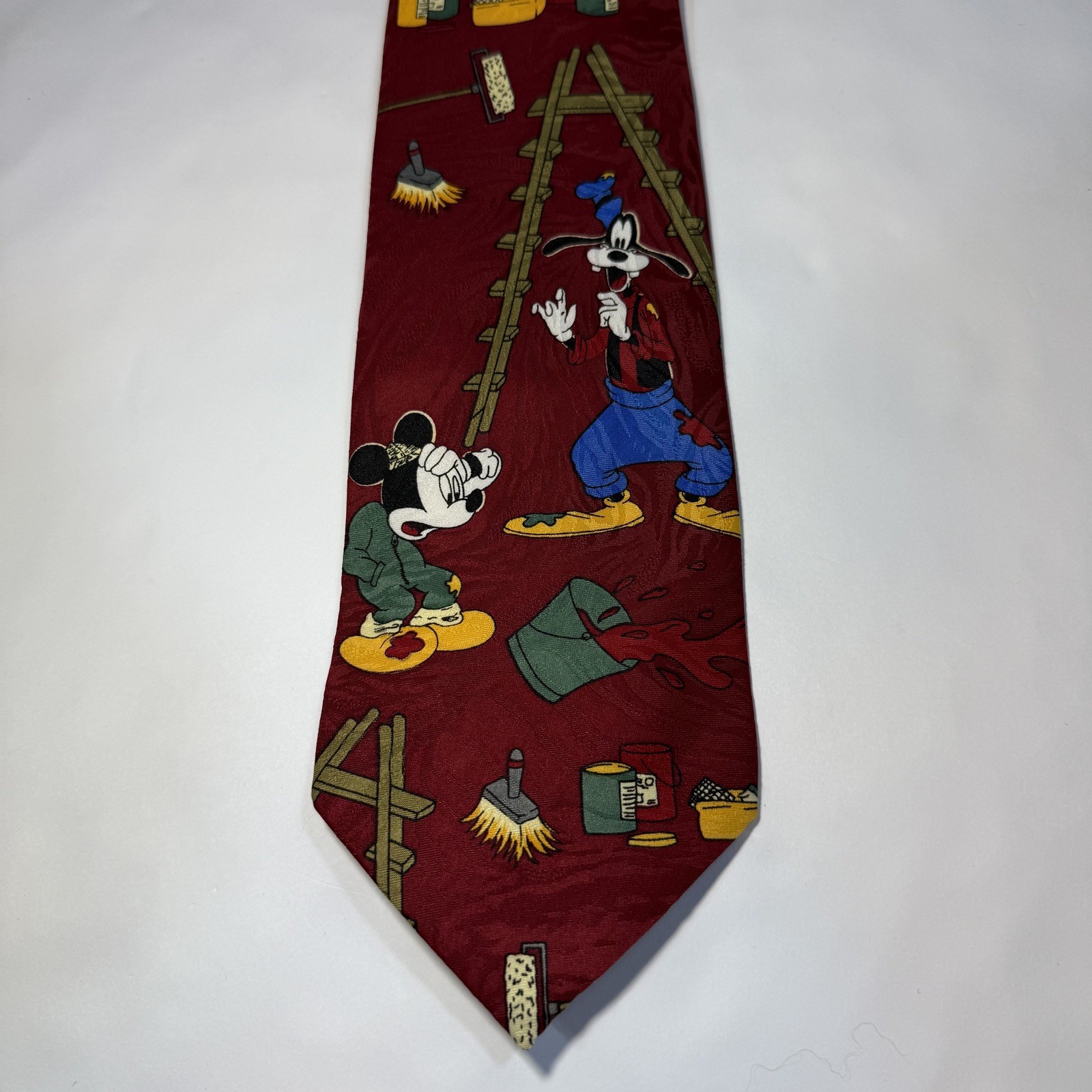 Vintage Disney Mickey Unlimited Mens Neck Tie Mickey Mouse Goofy Novelty Red