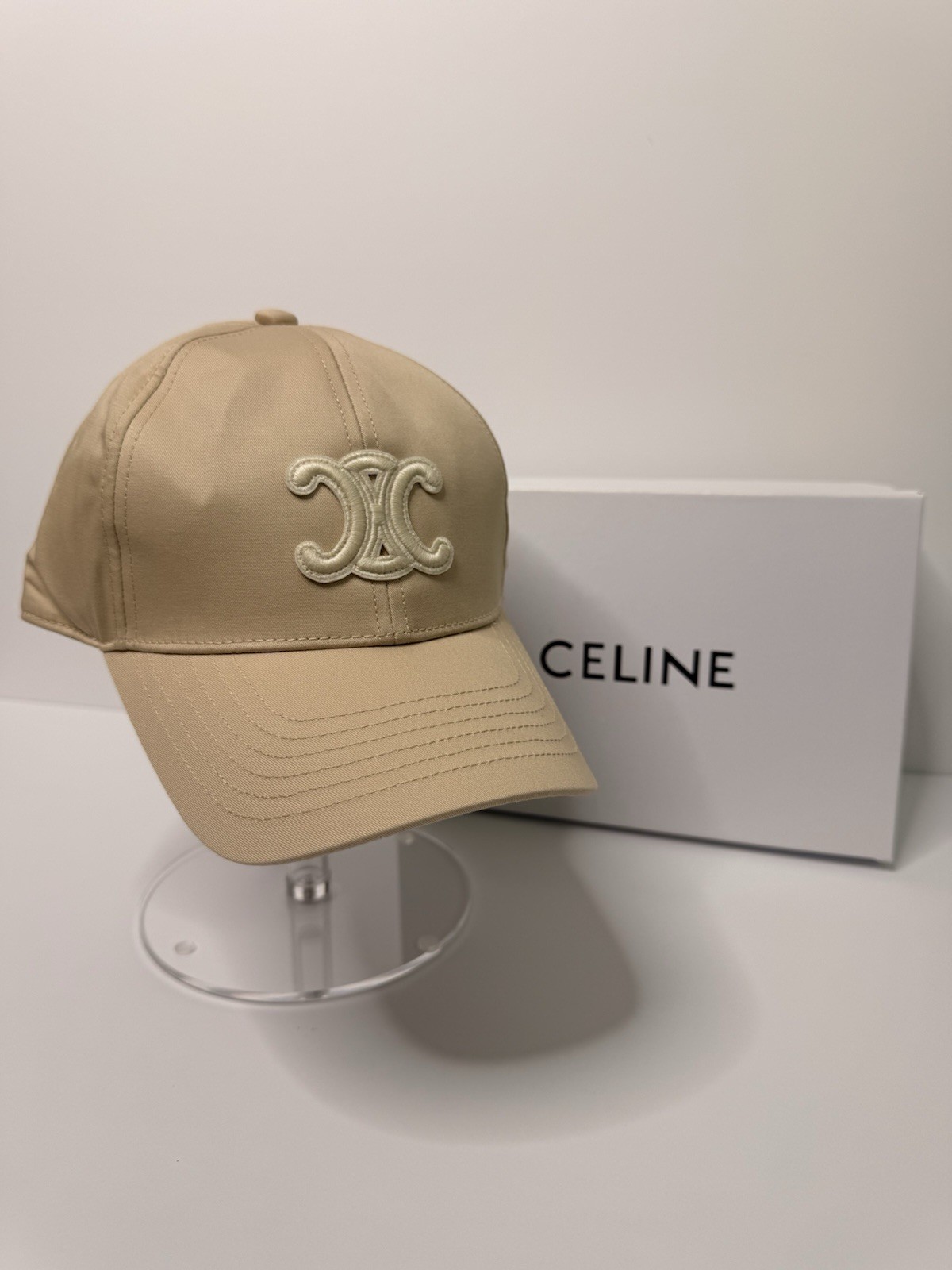 Celine Triomphe Beige Adjustable Baseball Cap Women's Medium
