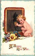 1912 Frances Brundage Happy New Year Baby Embossed Postcard Germany