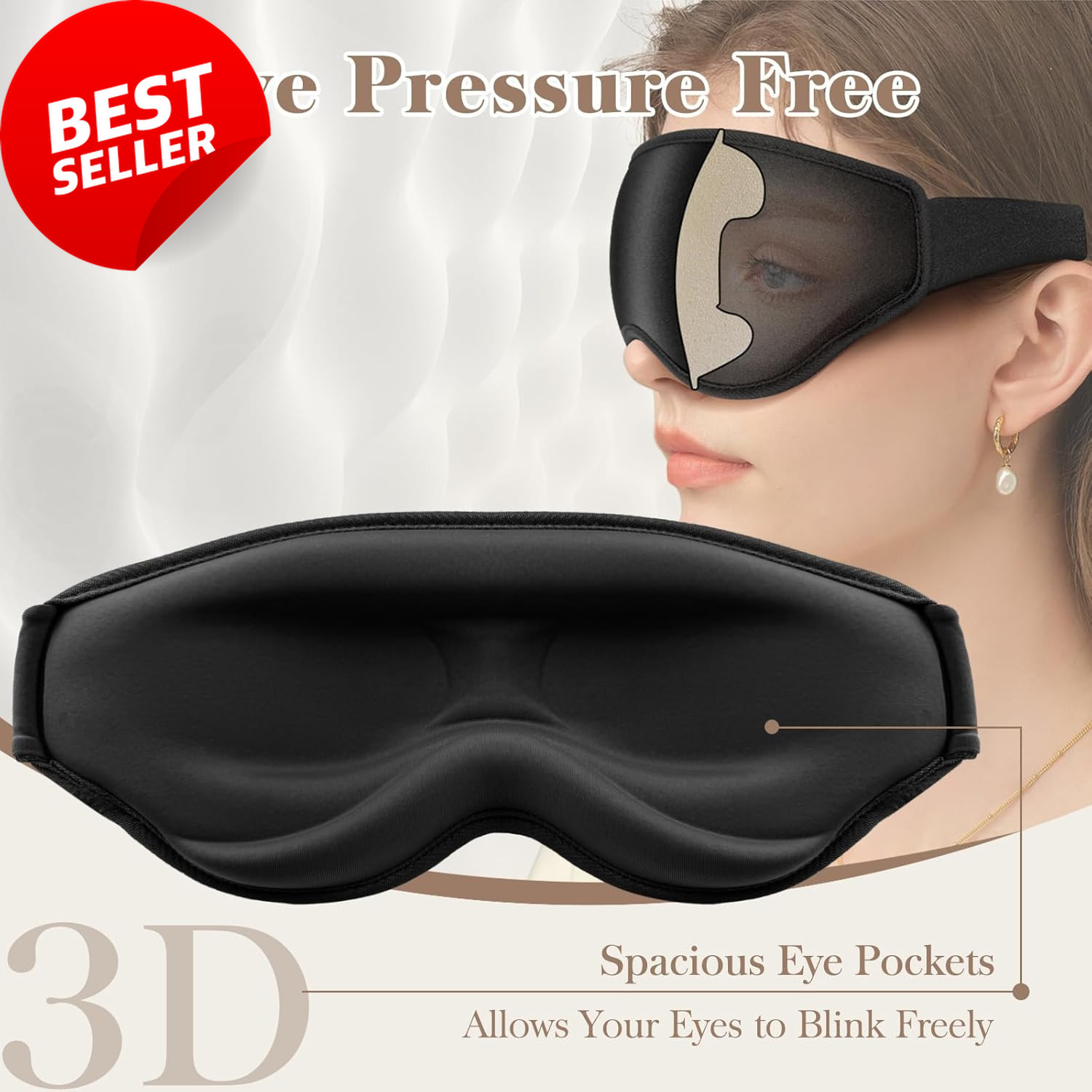 3D Cooling Eye Mask for Men/Women Pressure-Free Light Blocking Adjustable Strap
