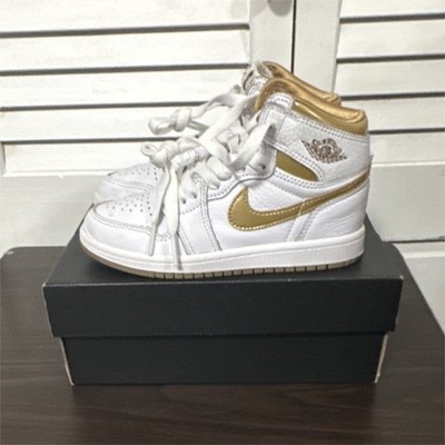 Jordan 1 Retro High OG PS White Metallic Gold Leather Kids Sneakers 12C