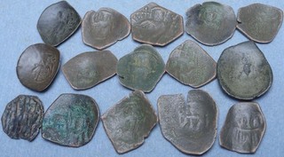Lot of 15 Byzantine Bronze Cup Coins