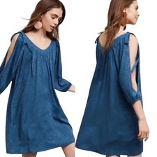 Anthropologie Holding Horses Blue Jacquard Cold-Shoulder Dress Size M