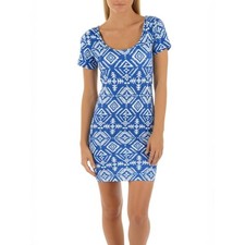 Forever 21 Dress Blue White Bodycon Geometric Tribal Aztec Coastal Size Small