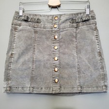 Gap Mini Skirt Size 8 Corduroy Snap Button Brown Gray Pockets Stretch Vintage