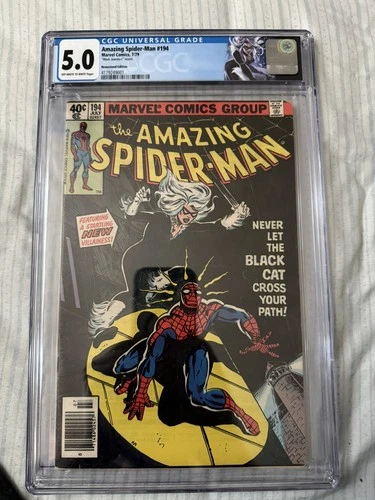AMAZING SPIDER-MAN 194 CGC 5.0 NEWSSTAND "MARK JEWELERS" V1 1979! 1ST BLACK CAT!
