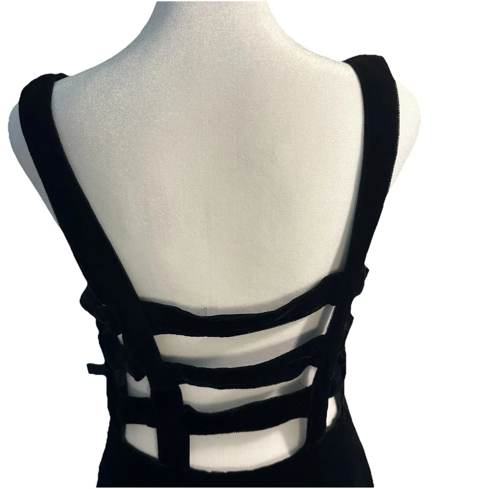Et Al little vestido negro vintage años 90 correa trasera 6 terciopelo rodilla LBD Dance Foto 3 de 4
