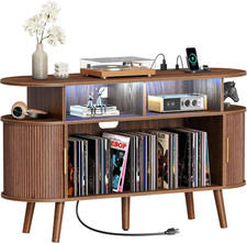 47.2 Inch Large Record Player Stand with Power Outlets 3-Color Lights, Vinyl R