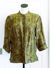 Citron Santa Monica Crinkle Linen Artsy Muted Floral 3/4-Slv Shirt w/Pockets S M