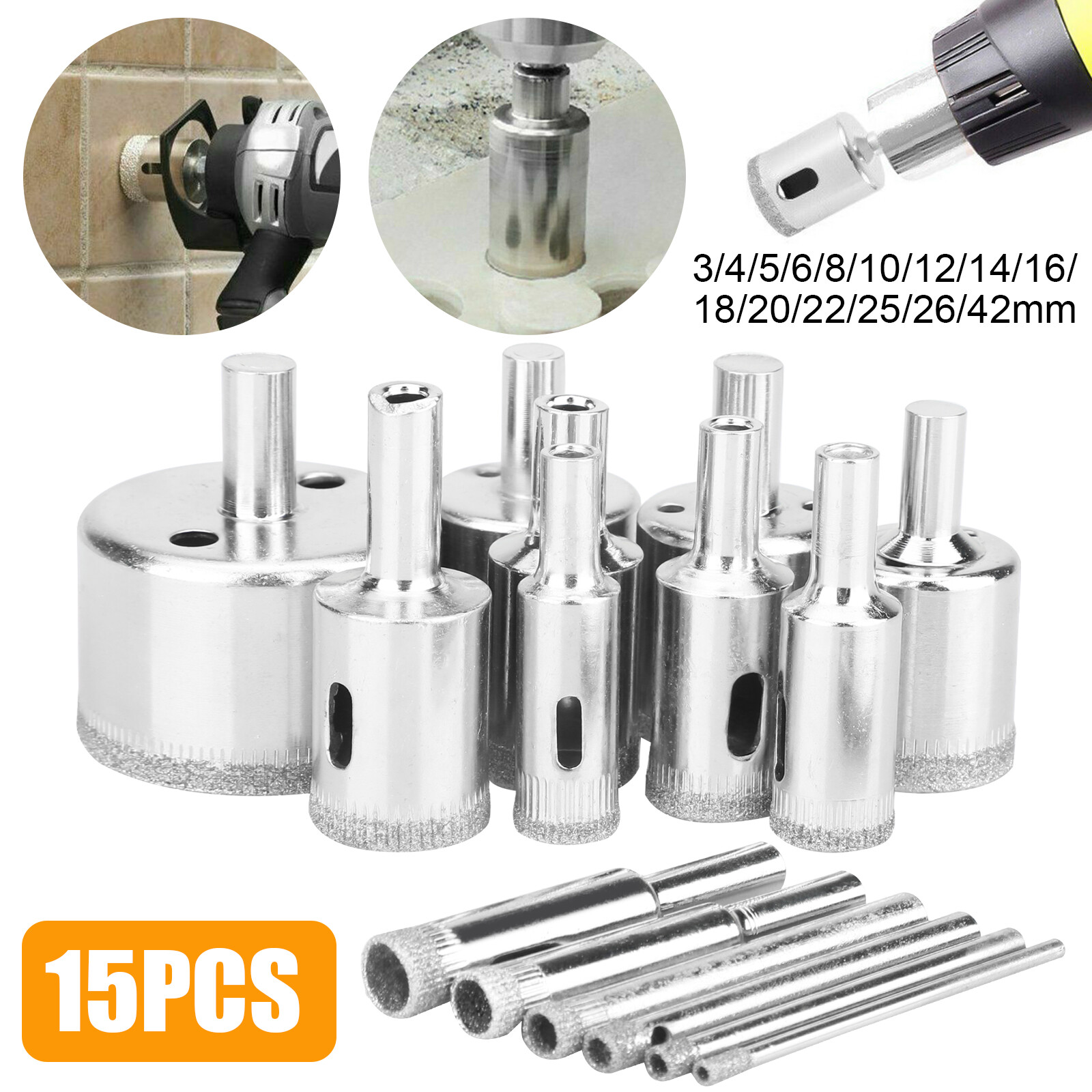 15PCS Diamond Hole Saw Drill Bit Set 