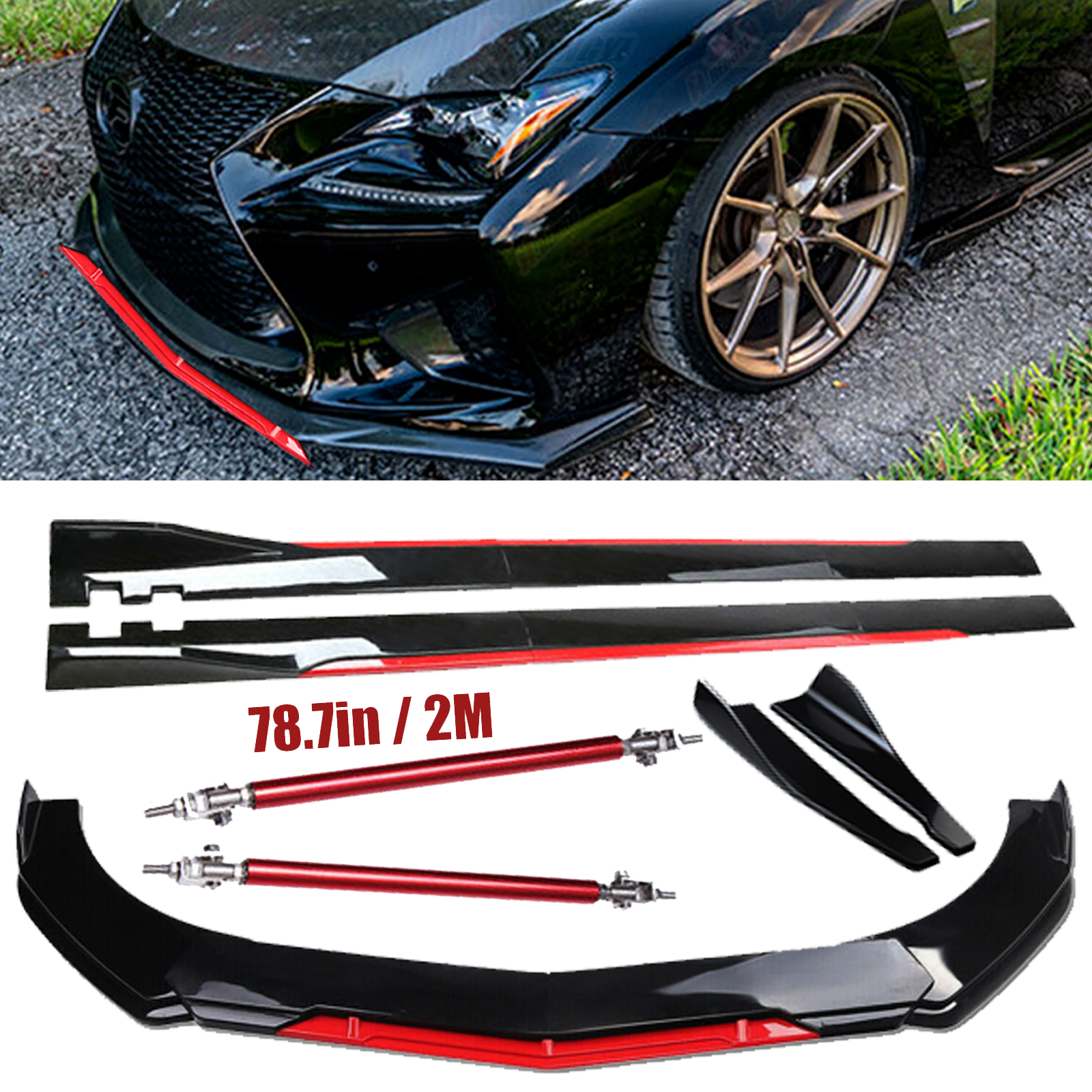 Front Bumper Lip Splitter Spoiler Side Skirts Glossy Black For Lexus IS350 GS350