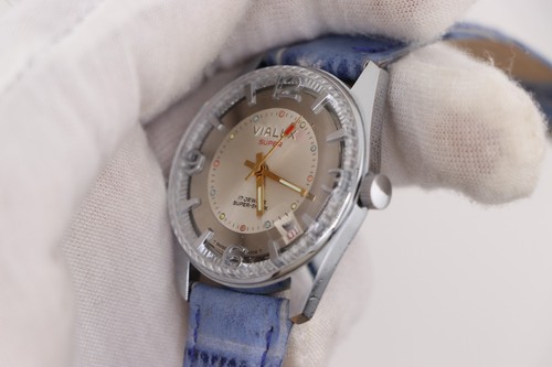 Reloj VIALUX "SUPER" 🇪🇬 | Estuche Dorado | Banda Azul Bebé | Piezas Suiza - Imagen 7 de 15