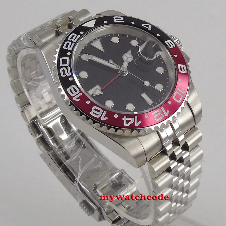 Relógio de pulso masculino automático 40mm Bliger mostrador preto estéril GMT mão vidro de safira - Imagem 3 de 4