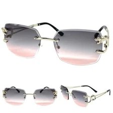 CLASSY Elegant Sophisticated Modern Retro SUN GLASSES Silver Metal Rimless Frame