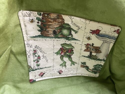 Frog Purse Shoulder Bag Tote Handmade Cotton 9 Pockets Garden Mushrooms Birds - Picture 4 of 13